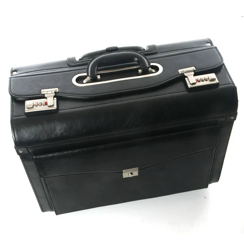 Retro PU Pilot Rolling Luggage – Cabin Trolley Suitcase