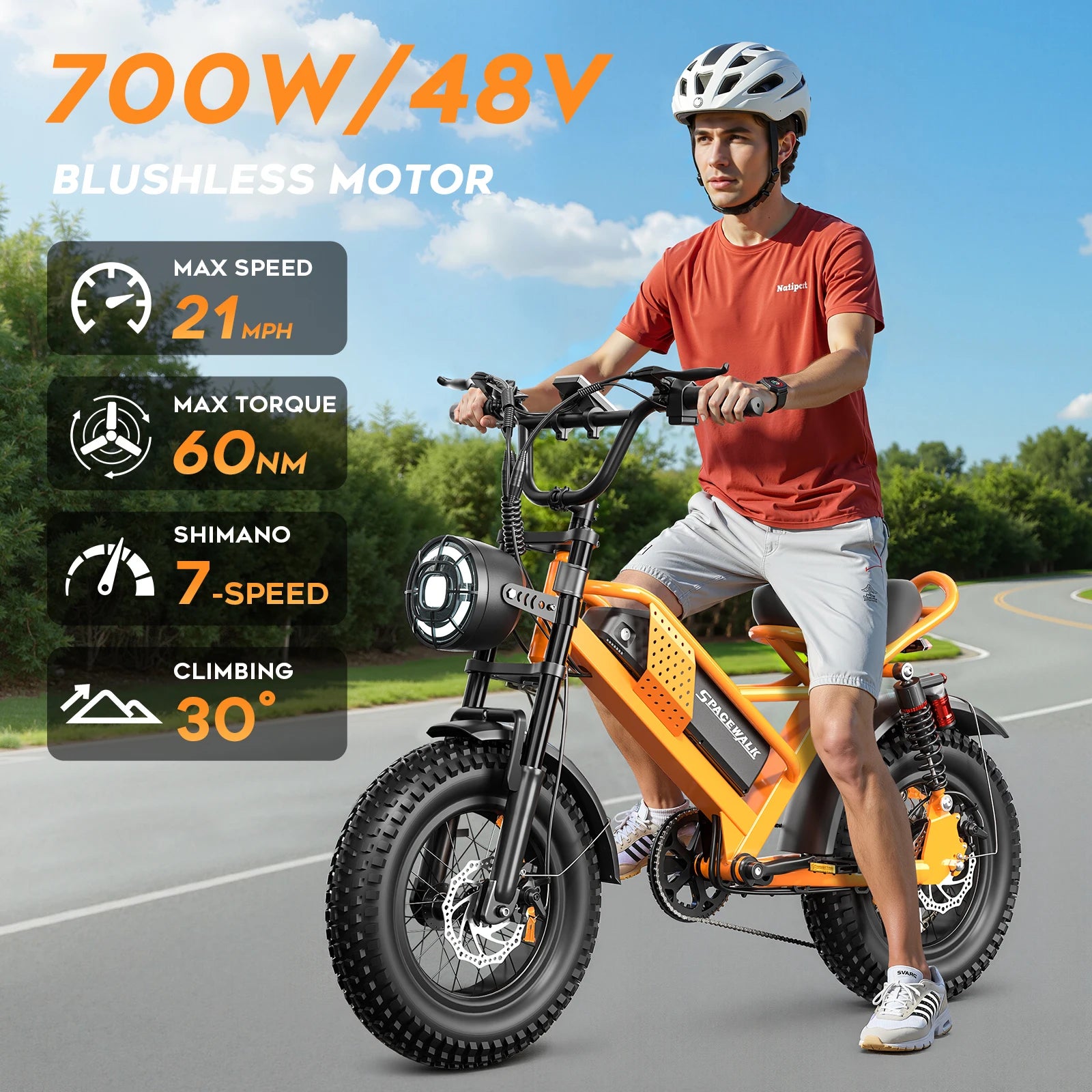 750W 16" Full Suspension Fat Tire Electric Mountain Bike — 48V Class 2 E-Bike (US Stock)