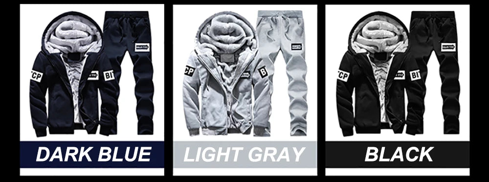 Men's Fleece Lined Thick Hooded Tracksuit – Winter Sweatshirt & Pants Sportswear Set