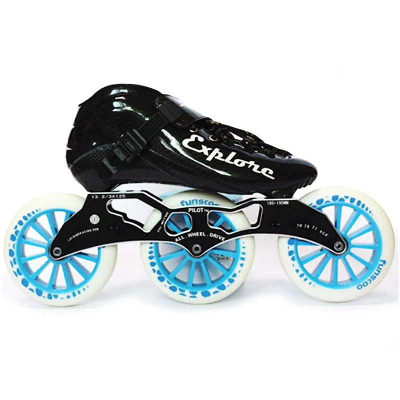 125mm 3-Wheel Marathon Inline Speed Skates – Carbon Fiber, 3x125mm Racing Skate Shoes for Kids & Adults