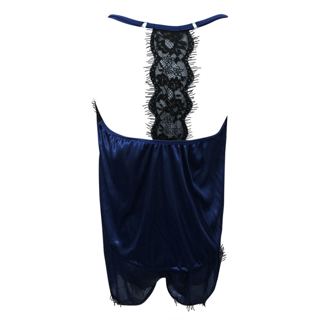Lace V-Neck Satin Pajama Set — 2-Piece Sexy Sleepwear