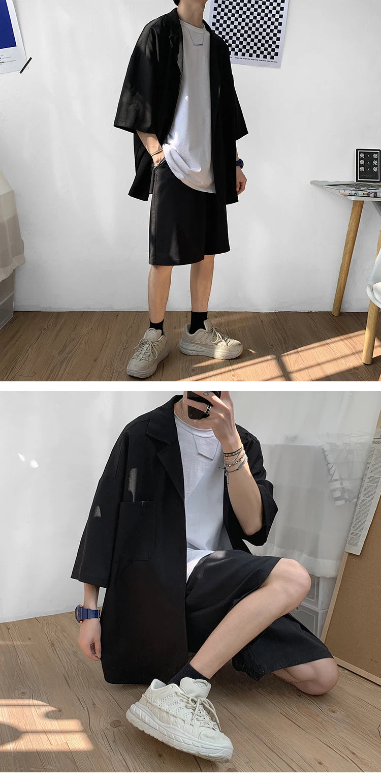 Men's Oversized Summer Jacket & Shorts Set – Korean Style 2-Piece Suit