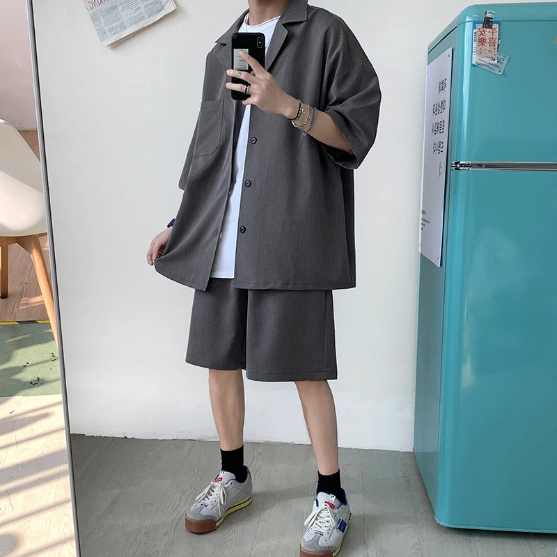 Men's Oversized Summer Jacket & Shorts Set – Korean Style 2-Piece Suit
