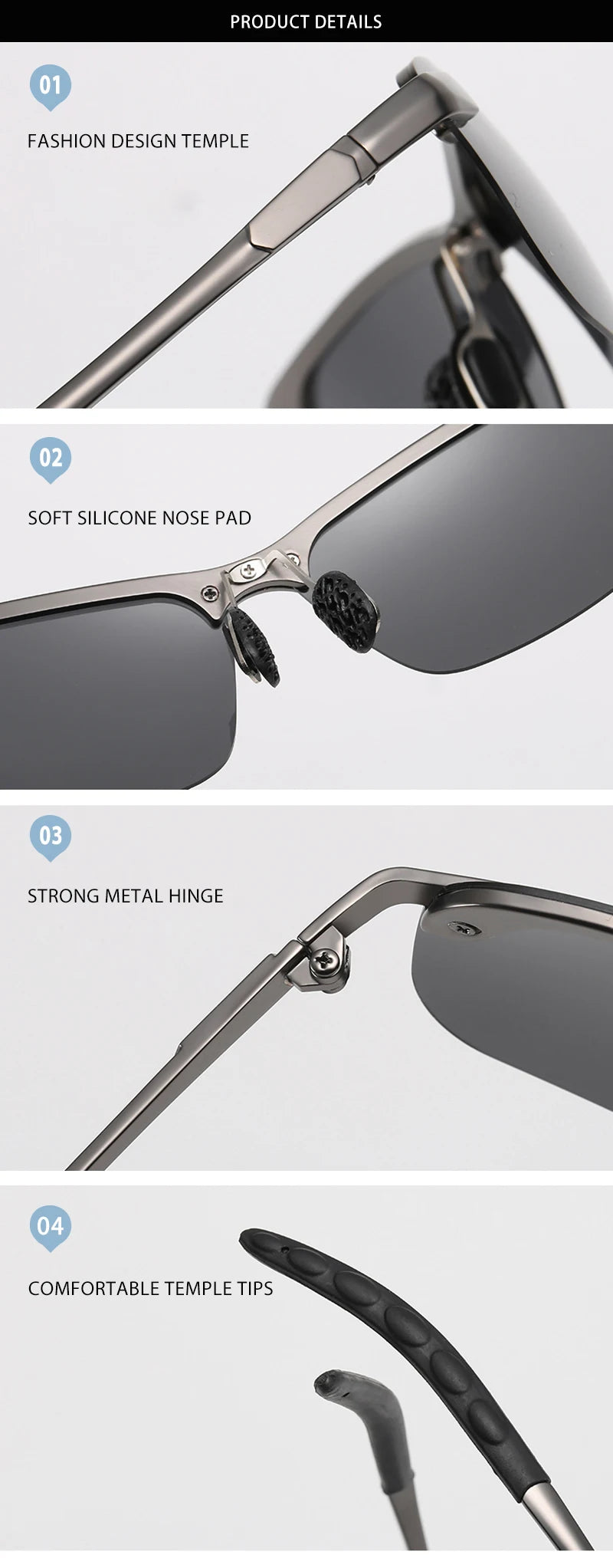 Half-Frame Photochromic Polarized Sunglasses | Vintage Metal Night Vision Driving Shades