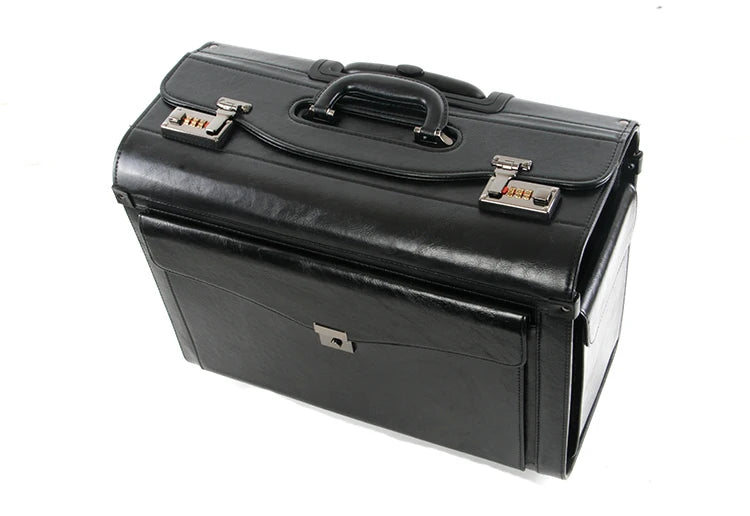 Retro PU Pilot Rolling Luggage – Cabin Trolley Suitcase