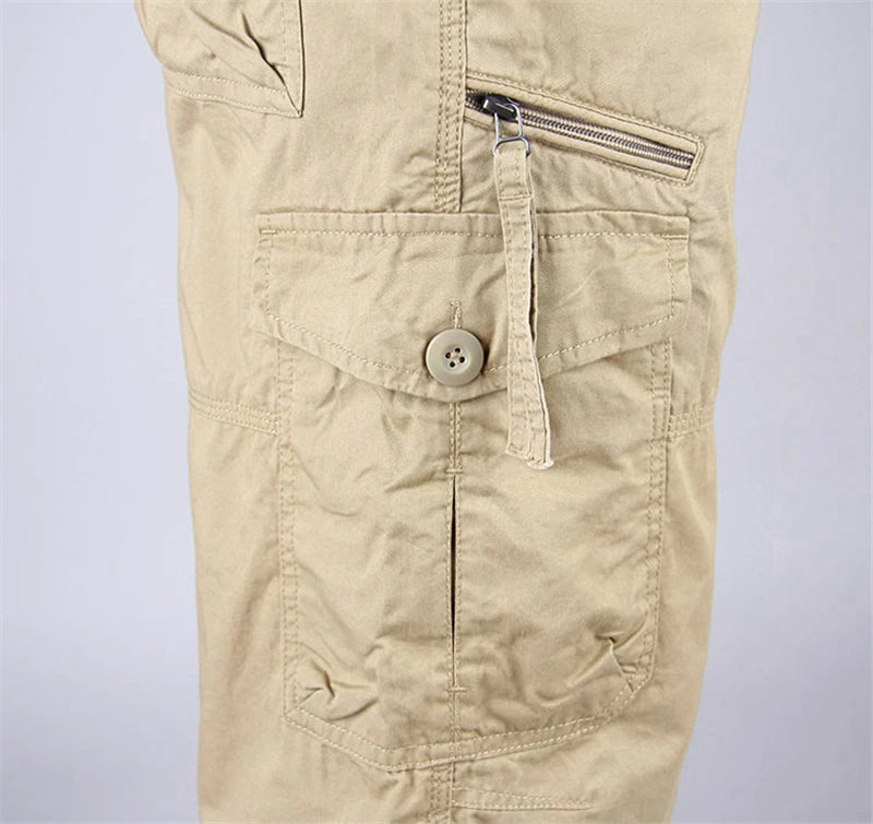 Men's Long Cargo Shorts — Multi-Pocket Military Tactical Cotton Capri Pants