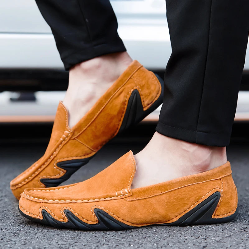 Men's Genuine Leather Slip-On Driving Shoes — Breathable Outdoor Walking Flats (Sizes 38-44)