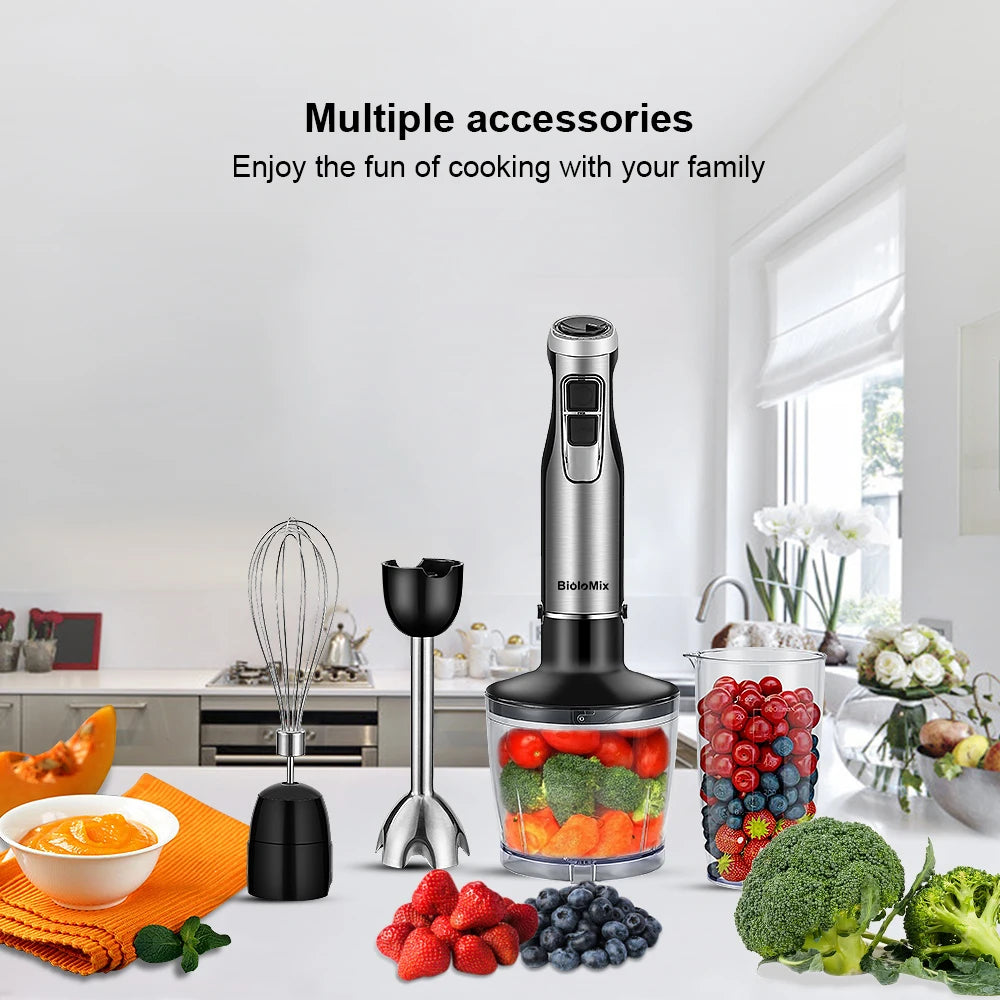 4-in-1 1200W Immersion Hand Blender — Chopper, Smoothie Cup & Stainless Steel Ice Blades