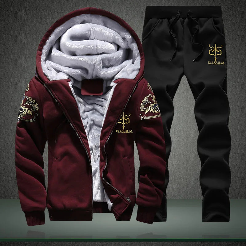 Men's Fleece Lined Thick Hooded Tracksuit – Winter Sweatshirt & Pants Sportswear Set