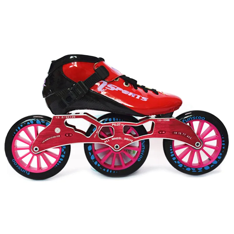 125mm 3-Wheel Marathon Inline Speed Skates – Carbon Fiber, 3x125mm Racing Skate Shoes for Kids & Adults