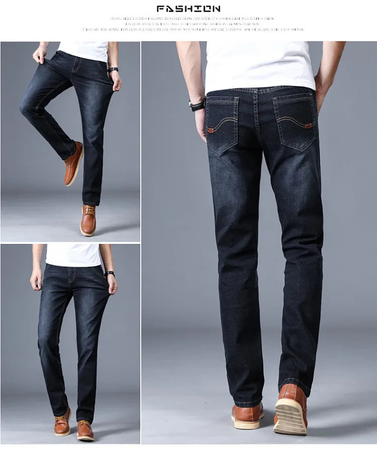 Men's Slim Straight Stretch Jeans — Classic Business Denim Pants