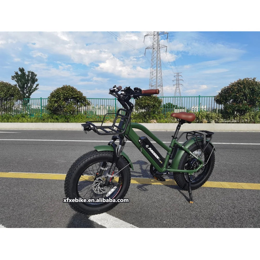 Beach Cruiser 20" Fat Tire 48V 12Ah Lithium Battery Aluminum Alloy Frame 7-Speed Suspension Fork LED Lights Step Electric Bike