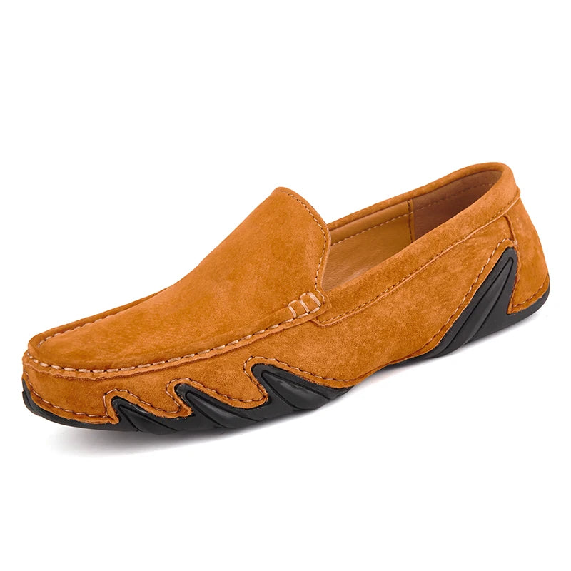 Men's Genuine Leather Slip-On Driving Shoes — Breathable Outdoor Walking Flats (Sizes 38-44)
