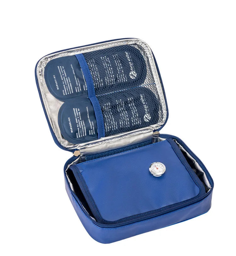Portable Insulated Insulin Cooler Bag – Nylon Aluminum Foil Diabetic Travel Case with Gel Packs & Thermometer