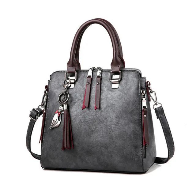 Vintage Cat Tassel Shell Crossbody Handbag – PU Leather Shoulder Tote for Women