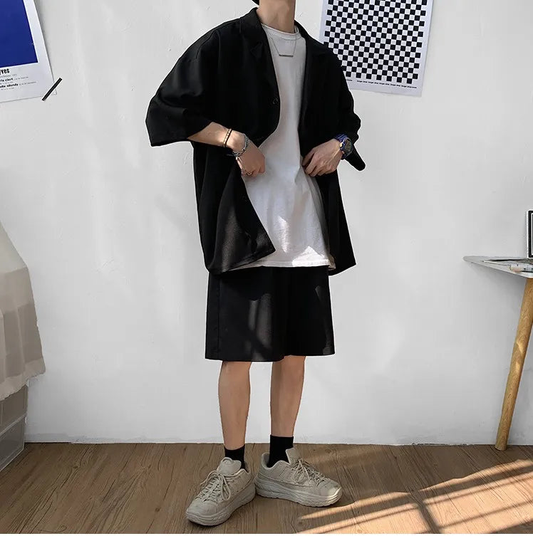 Men's Oversized Summer Jacket & Shorts Set – Korean Style 2-Piece Suit
