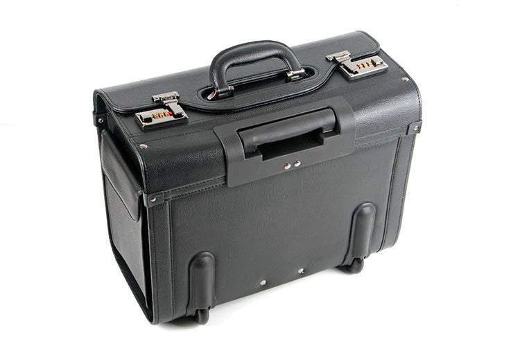 Retro PU Pilot Rolling Luggage – Cabin Trolley Suitcase