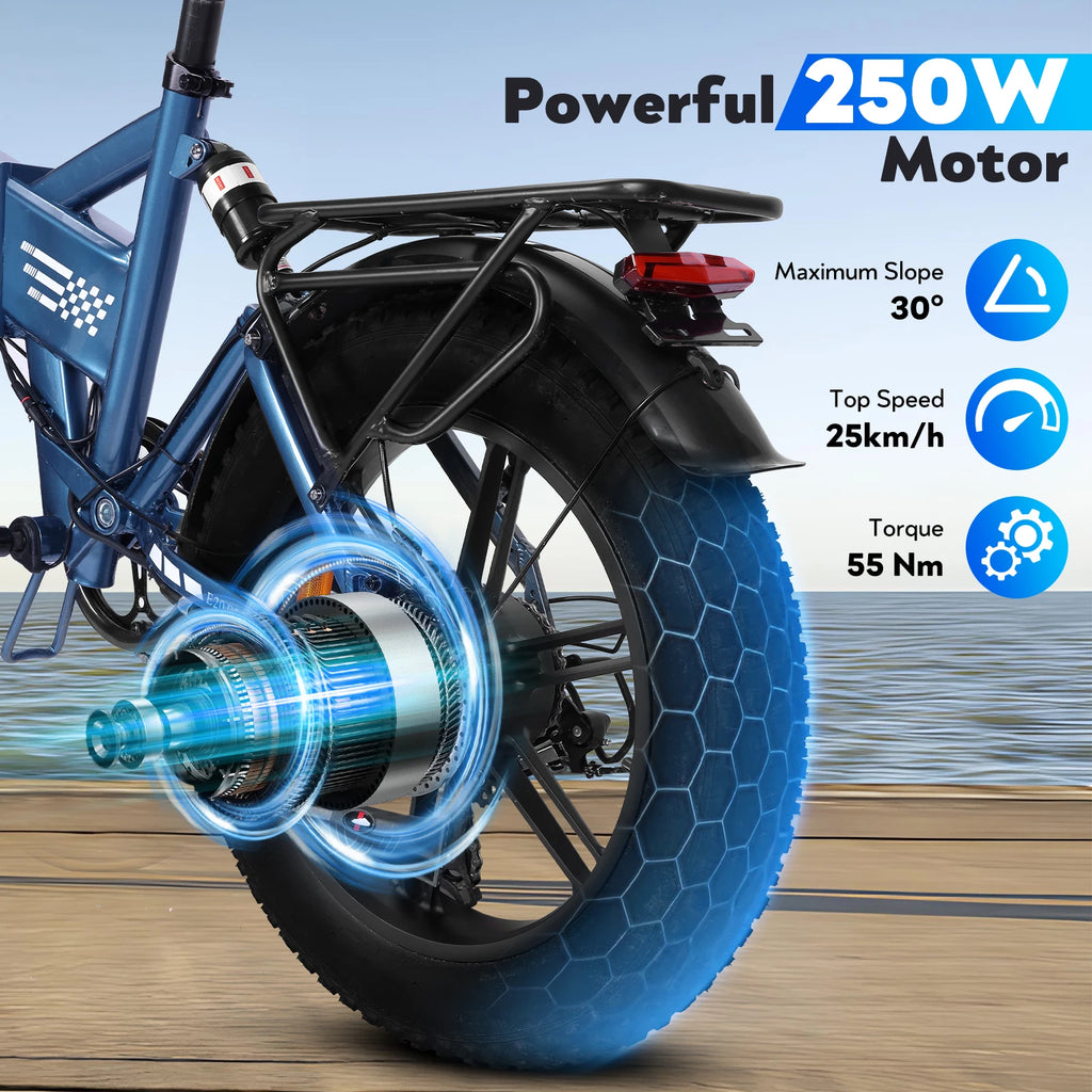 250W Folding Fat Tire Off-Road E-Bike — 48V 15Ah 20" City & Trail Electric Bicycle (EU Certified)