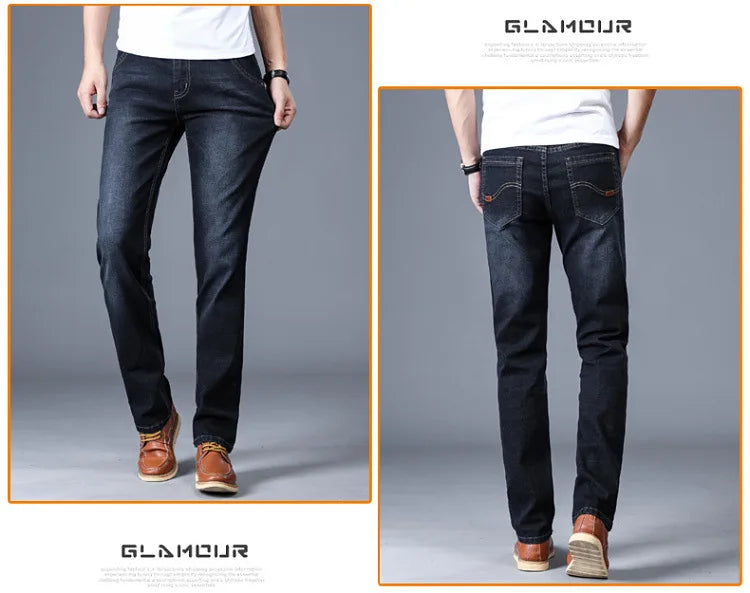 Men's Slim Straight Stretch Jeans — Classic Business Denim Pants