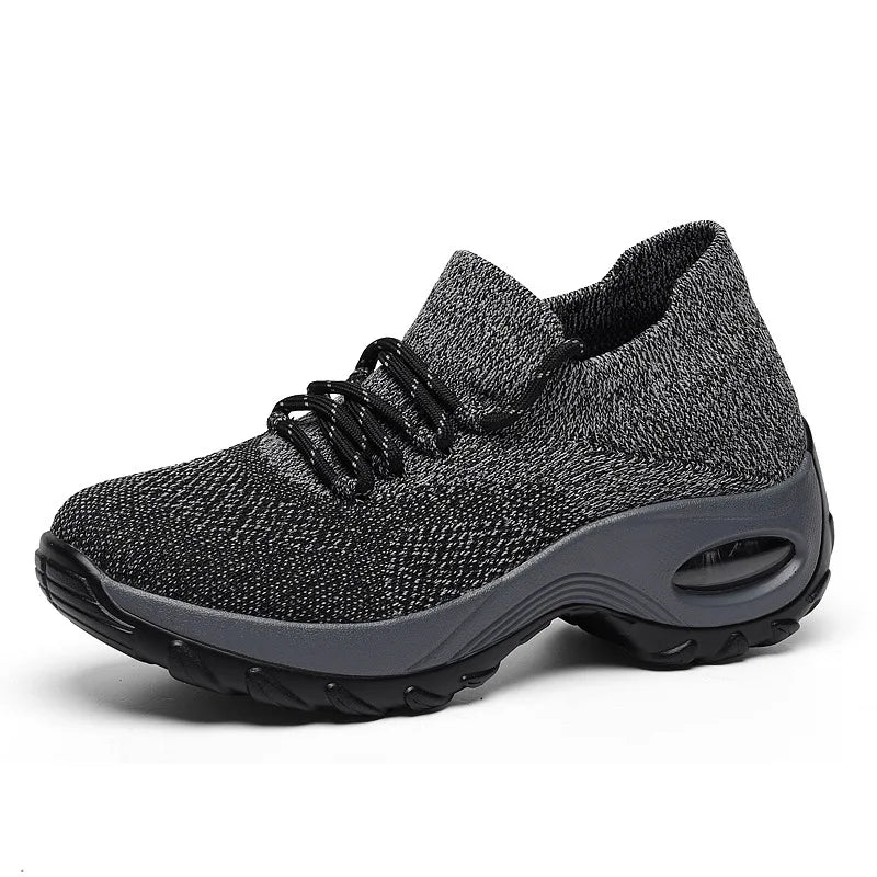 Women's Air Cushion Platform Sneakers — Mesh Lace-Up Tennis Shoes with Thick Sole (Sizes 35-42)