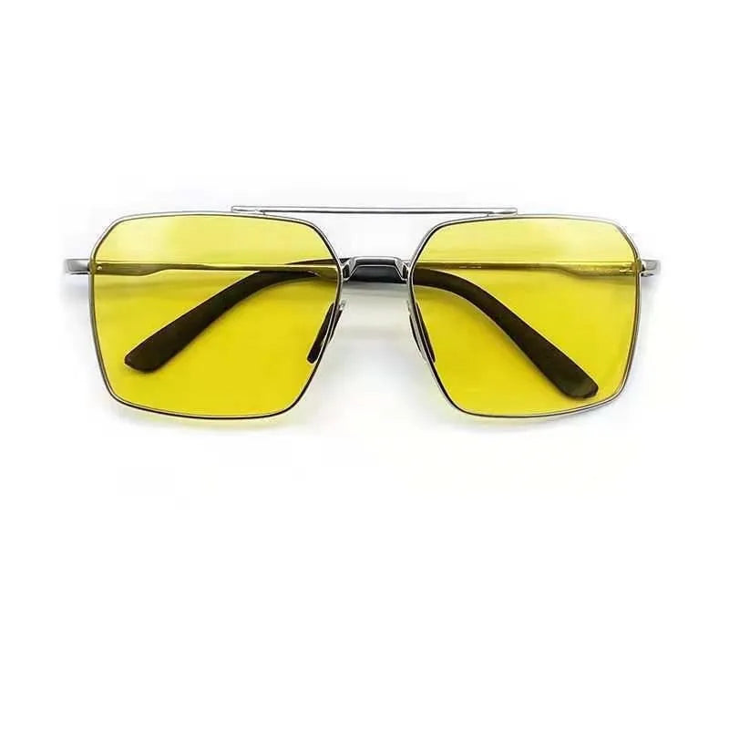 Day & Night Square Frame Polarized Sunglasses | Black Silver UV Protection Driving Glasses