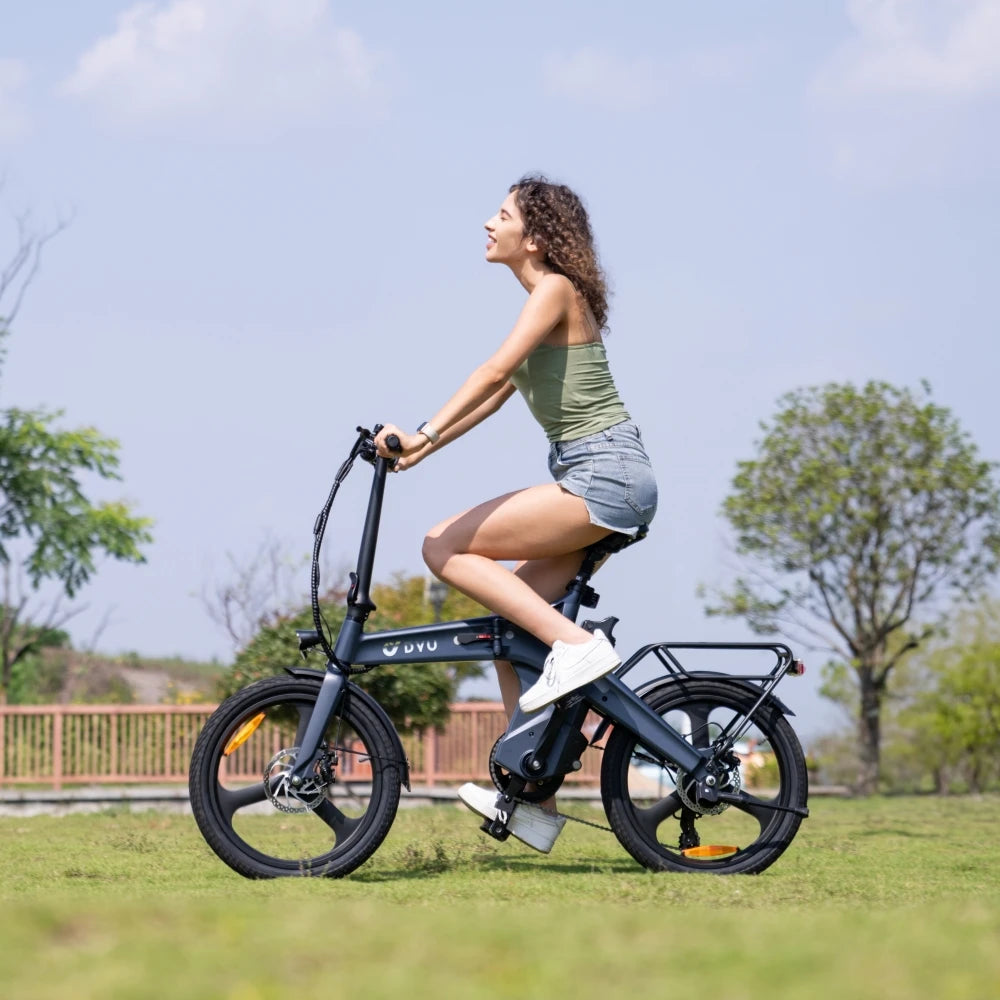 DYU T1 250W 2-Seater Folding Electric City Bike — 36V 10Ah 20" 7-Speed with Rear Seat