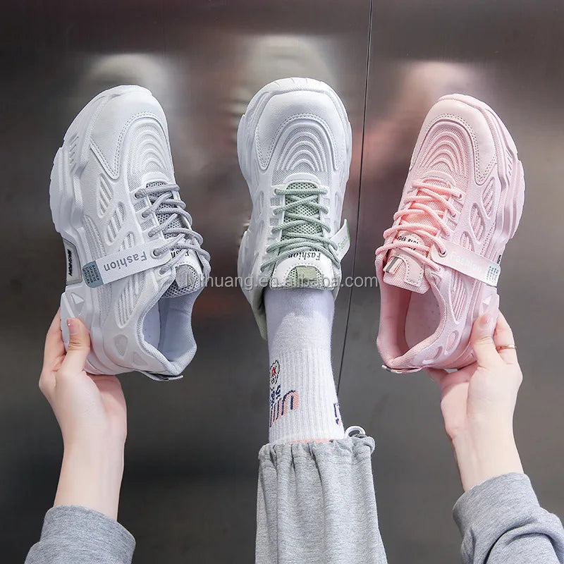 Women's Lace-Up Mesh Platform Sneakers — Breathable Comfortable Walking Shoes (Sizes 35-40)