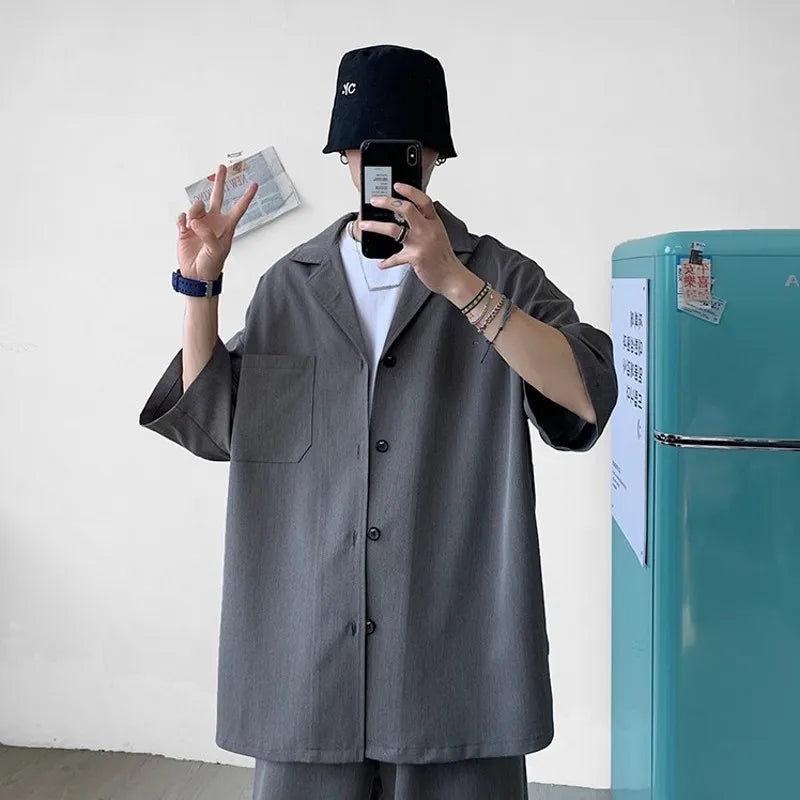 Men's Oversized Summer Jacket & Shorts Set – Korean Style 2-Piece Suit