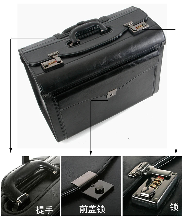 Retro PU Pilot Rolling Luggage – Cabin Trolley Suitcase