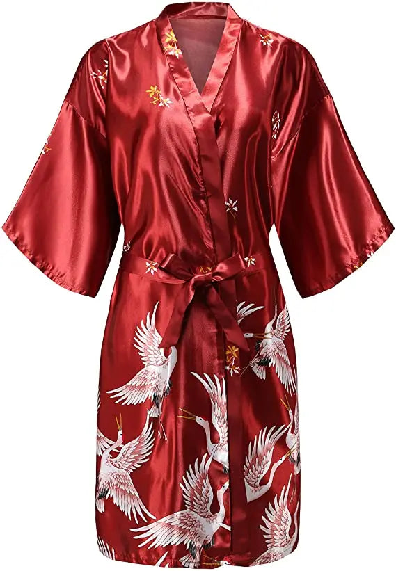 Silk Satin Floral Kimono Robe – Bridal Bridesmaid Short Bathrobe & Sleepwear for Women