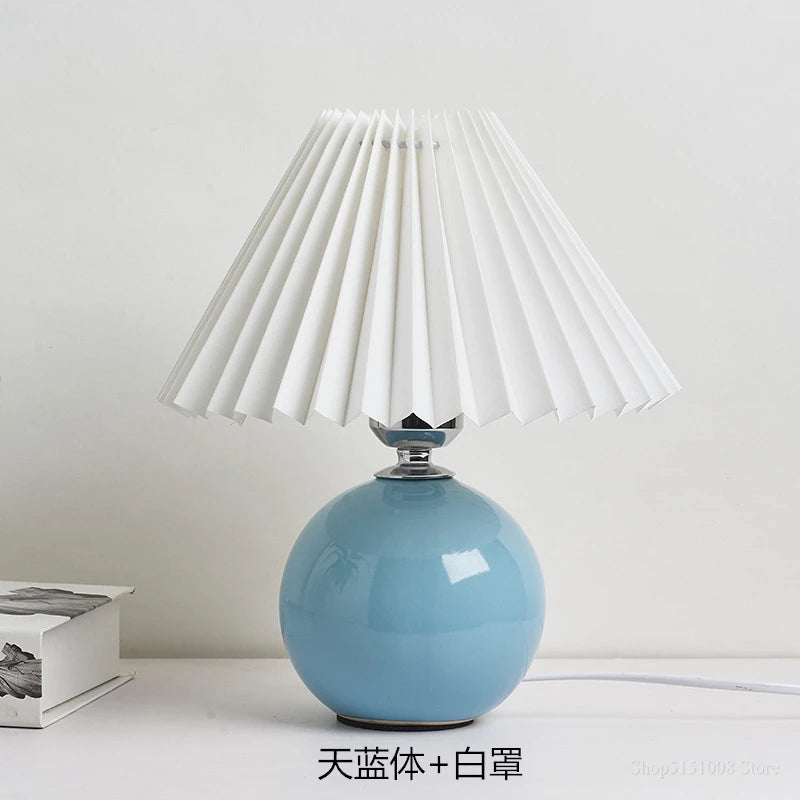 Ceramic Table Lamp – Pleated Fabric Shade