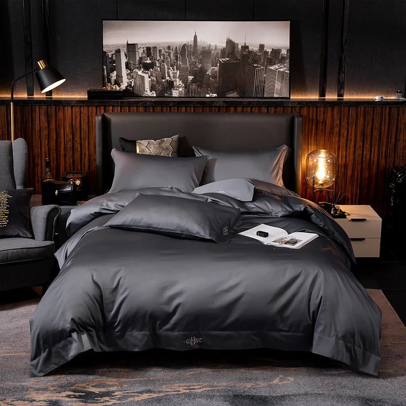 Egyptian Cotton Bedding Set – Silky Soft Duvet Cover, Bed Sheet & Pillow Shams, 4 or 6Pcs