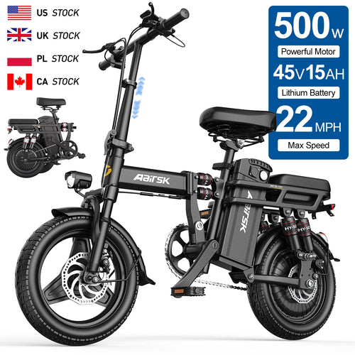 Aairsk 500W Mini Folding Electric City Bike — 48V 15Ah 14" Compact E-Bike, 22MPH (US/EU Stock)