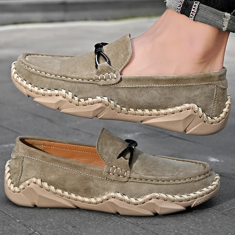 Men's Suede Genuine Leather Moccasin Loafers — Soft Driving Boat Shoes (Sizes 38-48)