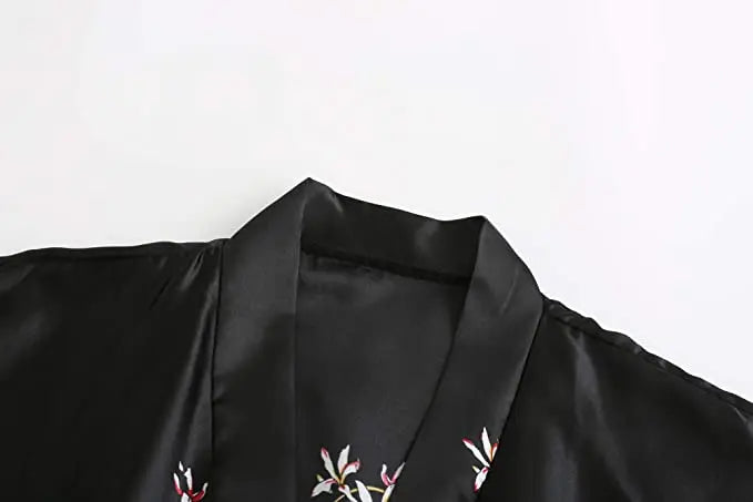 Silk Satin Floral Kimono Robe – Bridal Bridesmaid Short Bathrobe & Sleepwear for Women