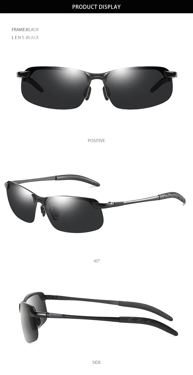 Half-Frame Photochromic Polarized Sunglasses | Vintage Metal Night Vision Driving Shades