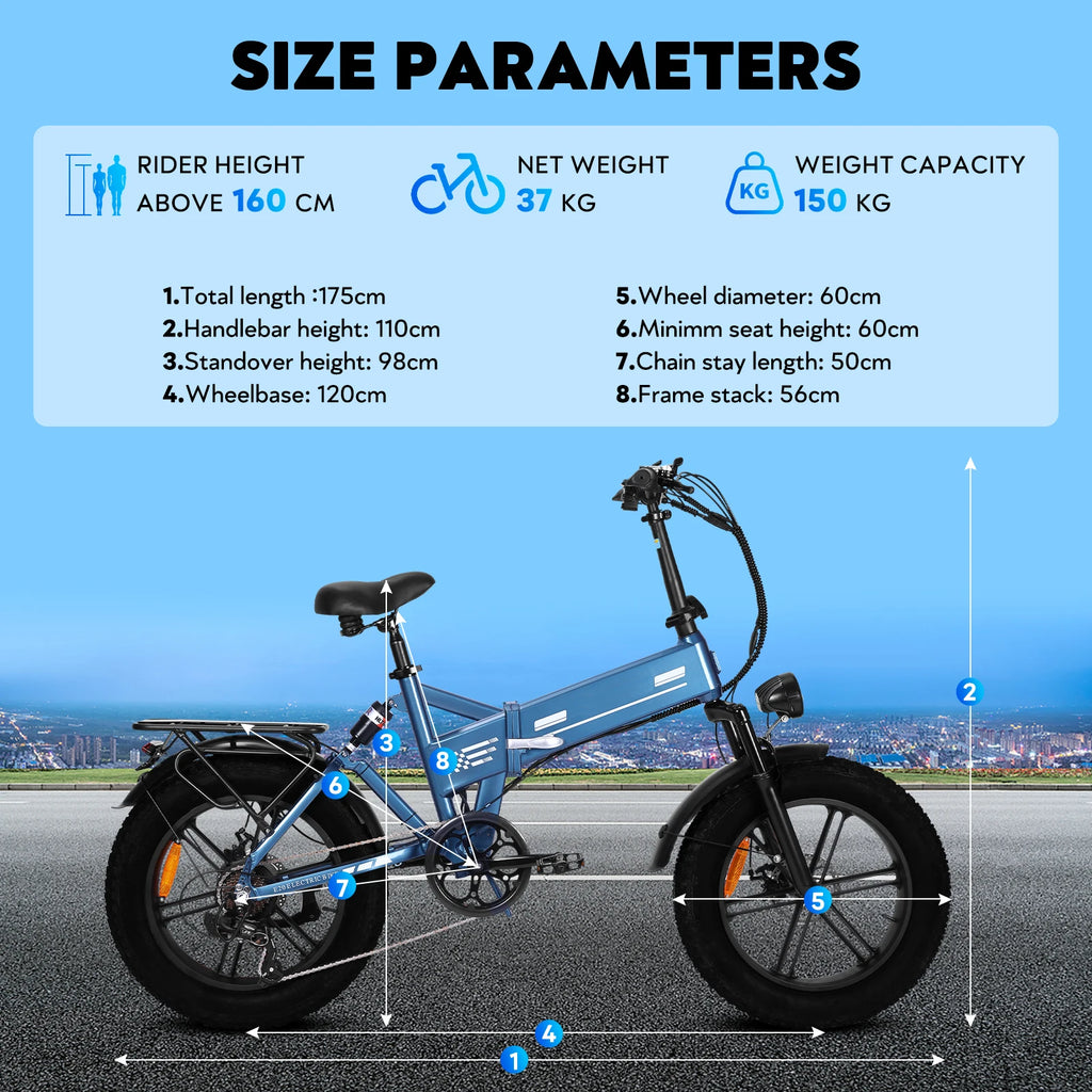 250W Folding Fat Tire Off-Road E-Bike — 48V 15Ah 20" City & Trail Electric Bicycle (EU Certified)