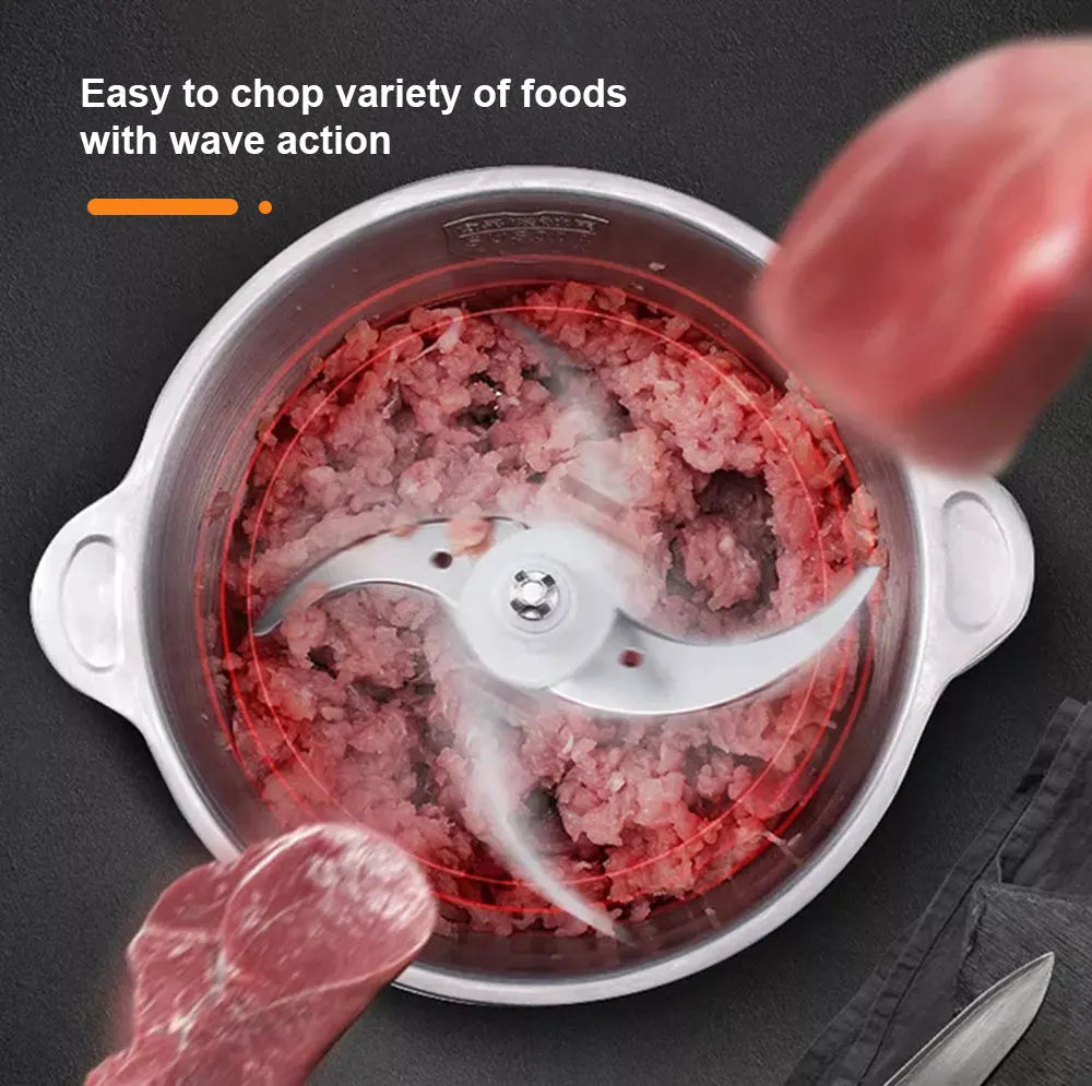 BioloMix 500W Electric Meat Grinder & Food Processor – 2L Stainless Steel, 2-Speed Chopper, Mincer & Slicer