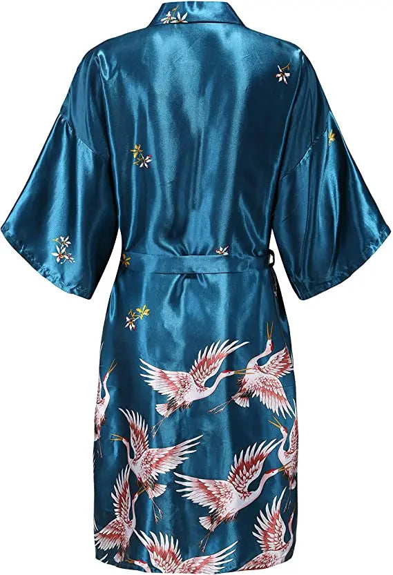 Silk Satin Floral Kimono Robe – Bridal Bridesmaid Short Bathrobe & Sleepwear for Women