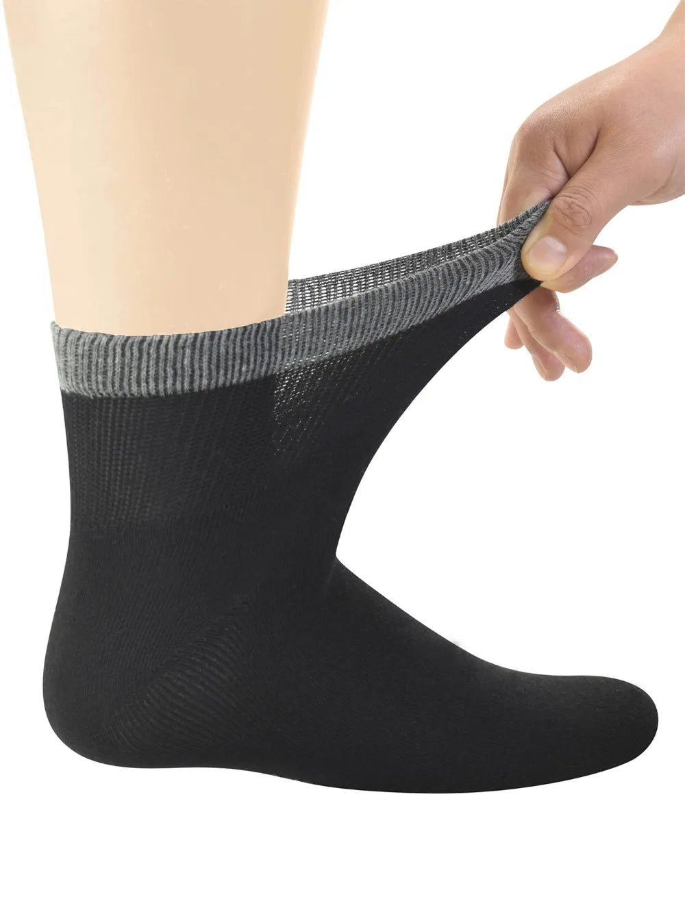 Men's Bamboo Diabetic Ankle Socks – 6 Pairs Seamless Toe Non-Binding Top Size 10-13