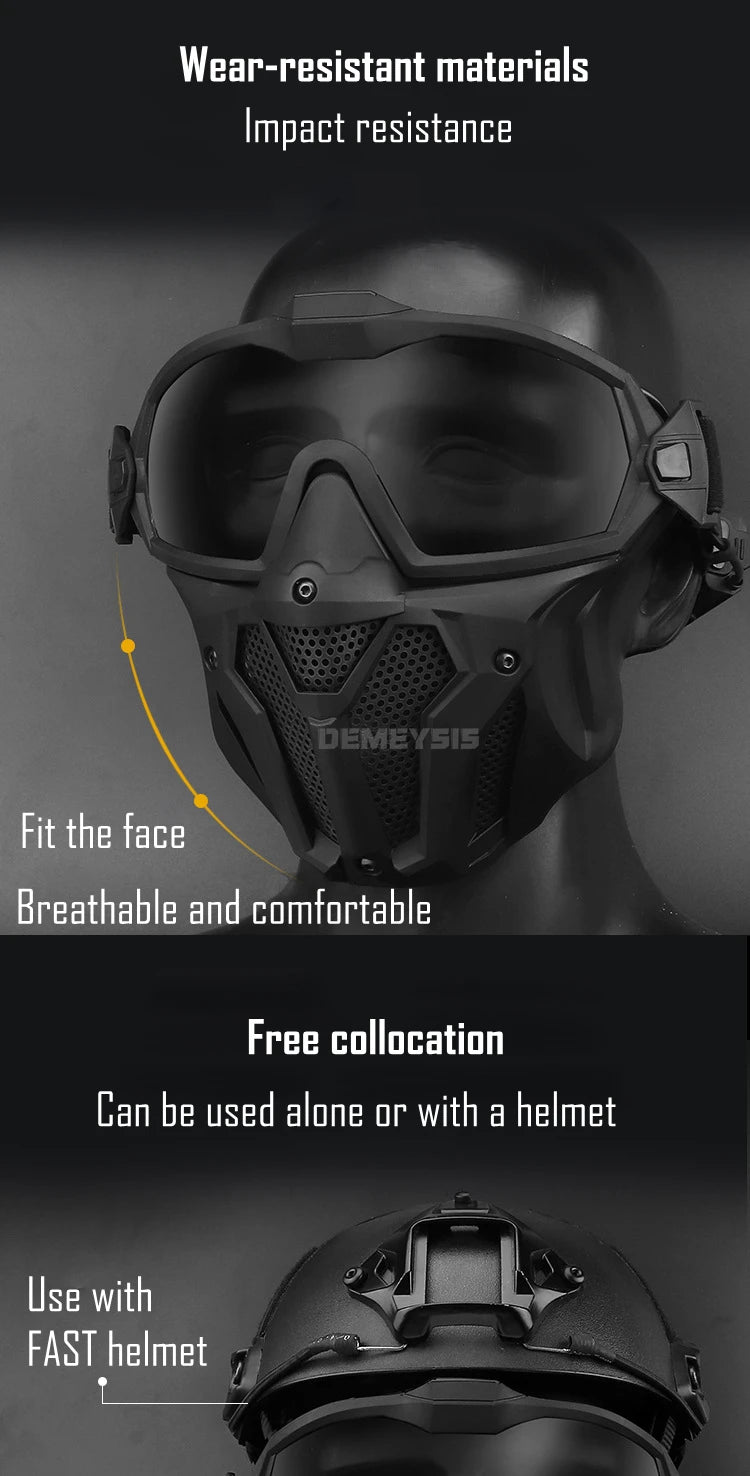 Tactical Full Face Airsoft Paintball Mask with Fan & Goggles