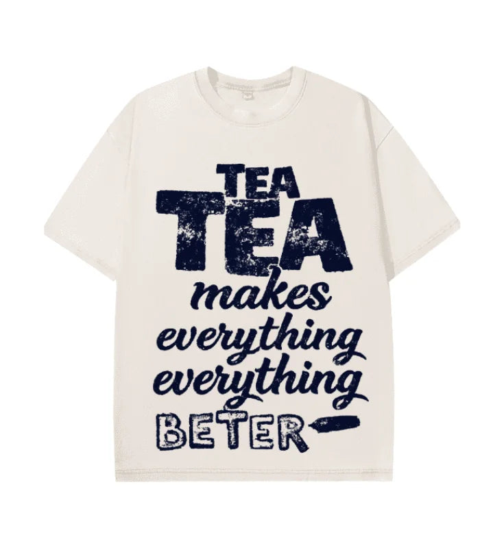 Oversized Washed Retro Tea Lover Vintage Slogan Print Streetwear T Shirt USA Stock Wholesale Y2K Men Hip Hop Casual Tee