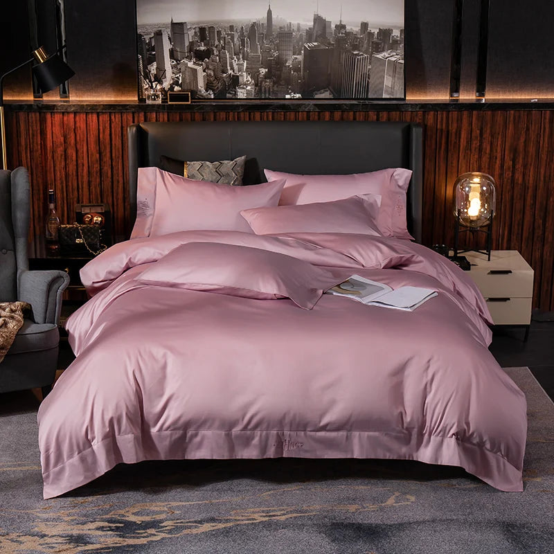 Egyptian Cotton Bedding Set – Silky Soft Duvet Cover, Bed Sheet & Pillow Shams, 4 or 6Pcs