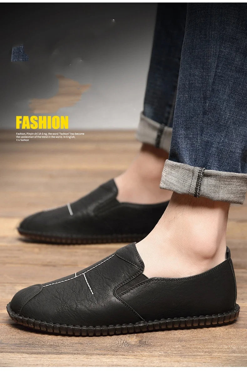 Men's Casual Business Leather Shoes — Slip-On Genuine Leather Walking Shoes (Sizes 38-44)