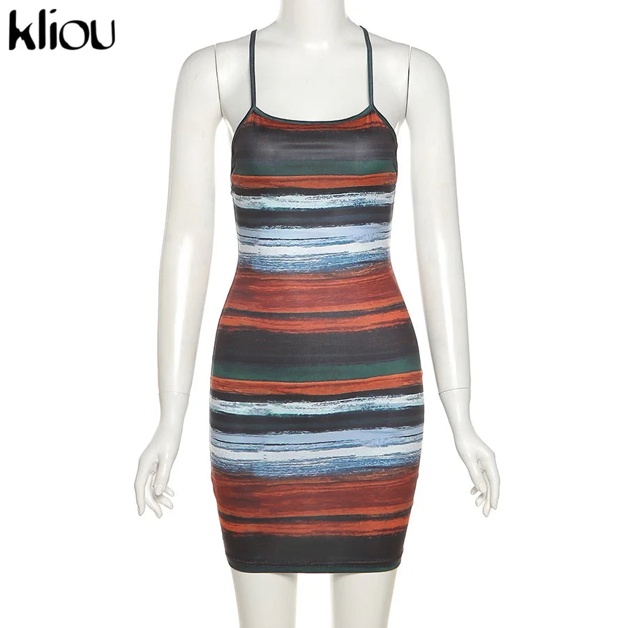 Striped Backless Camisole Mini Dress — Sexy Slash Neck Clubwear