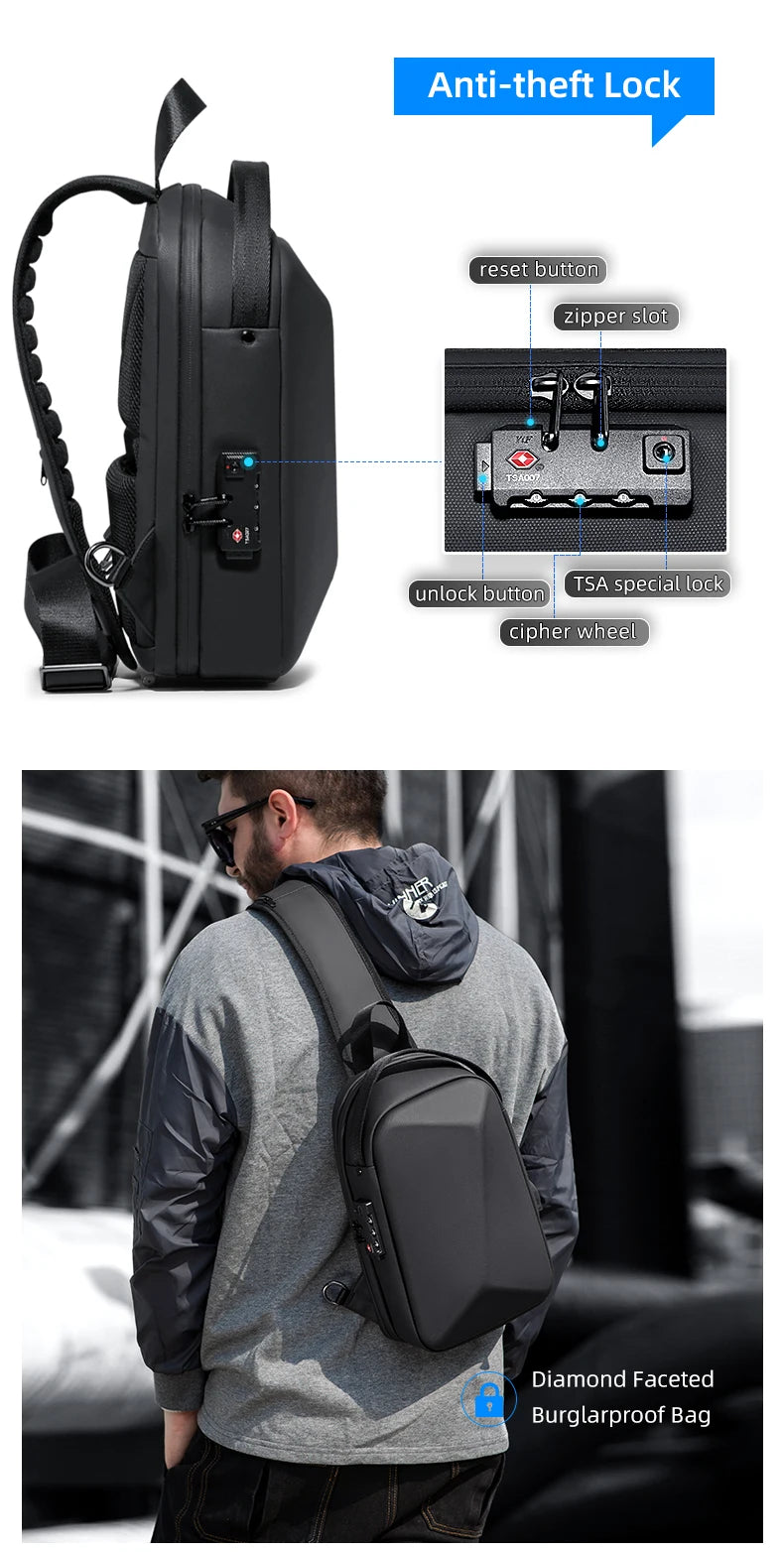 FENRUIEN Anti-Theft Waterproof Chest Pack – USB Charging Crossbody Shoulder Bag for Men