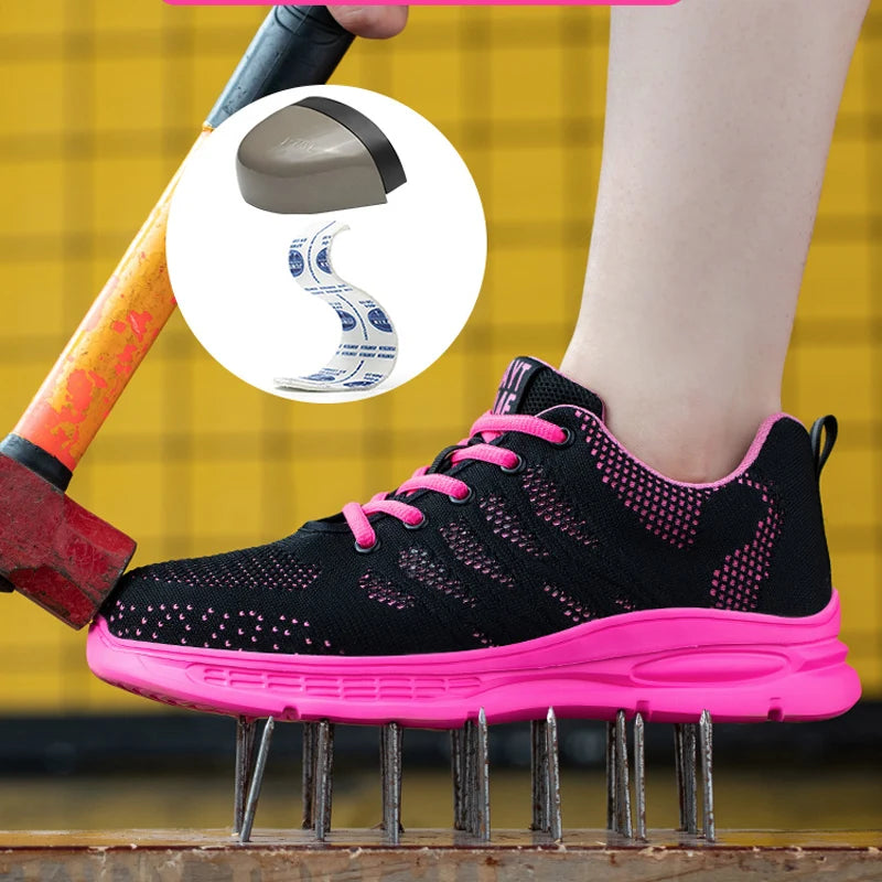 Steel Toe Safety Sneakers for Women — Lightweight Pink Work Shoes with Anti-Puncture Protection