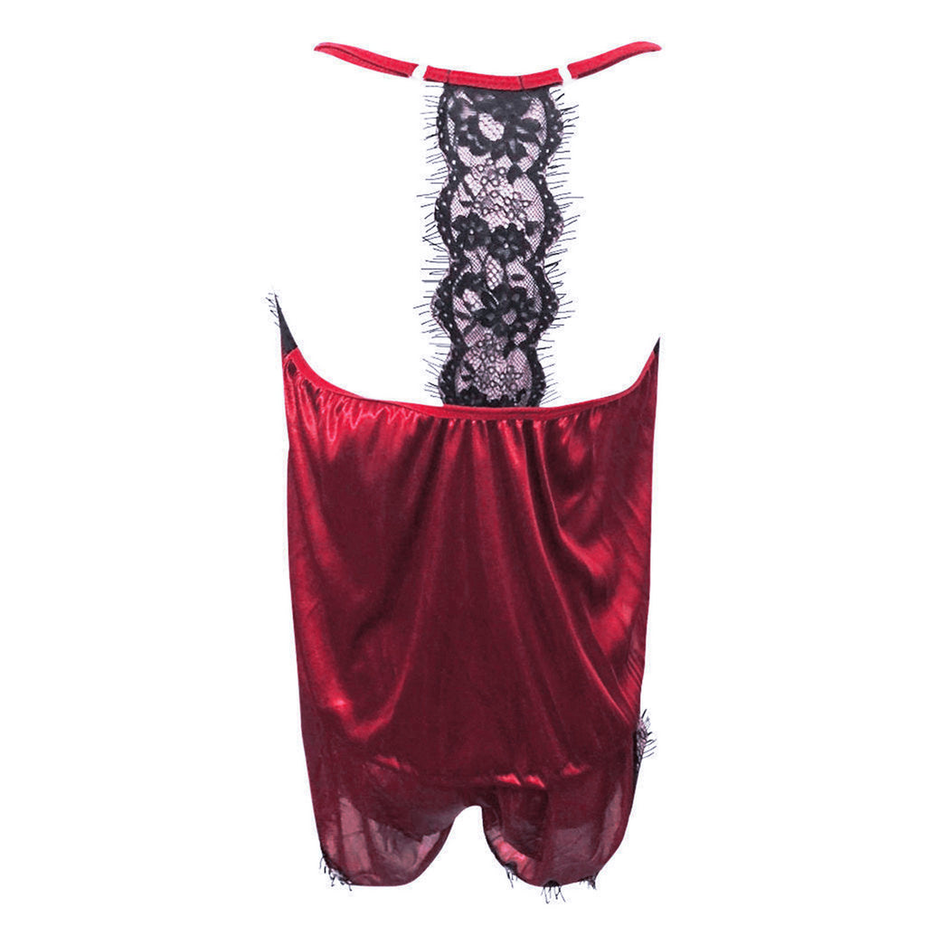 Lace V-Neck Satin Pajama Set — 2-Piece Sexy Sleepwear