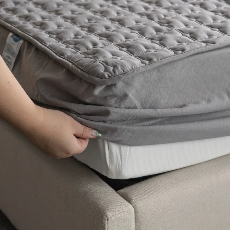 5-Sided Embossed Cotton Quilted Mattress Protector – Washable Anti-Mite Topper, Multiple Sizes
