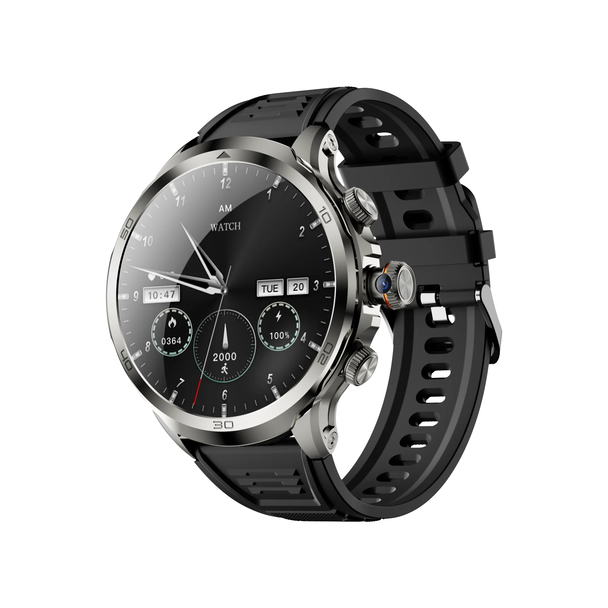 H19 Men's Smartwatch with 1.75 Inch HD AMOLED Screen 4G Connectivity IP67 Waterproof Silicone Band Side Camera GPS 3+32GB RAM